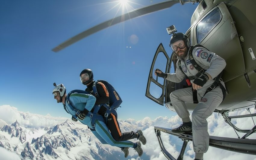 saut en parachute hélicoptère Mont Blanc Alpes Chamonix et Megève